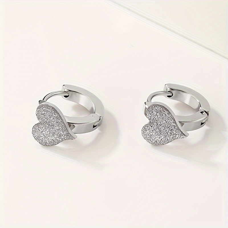Paved Heart Hoop Earrings