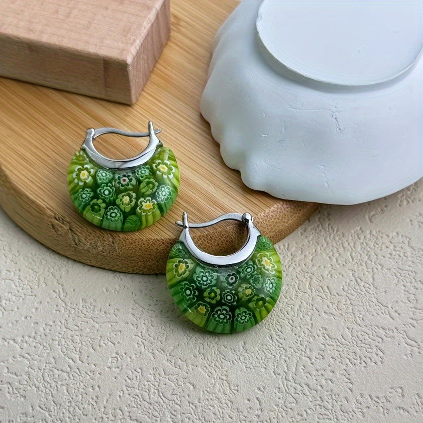 Colorful Millefiori Glass Hoop Earrings