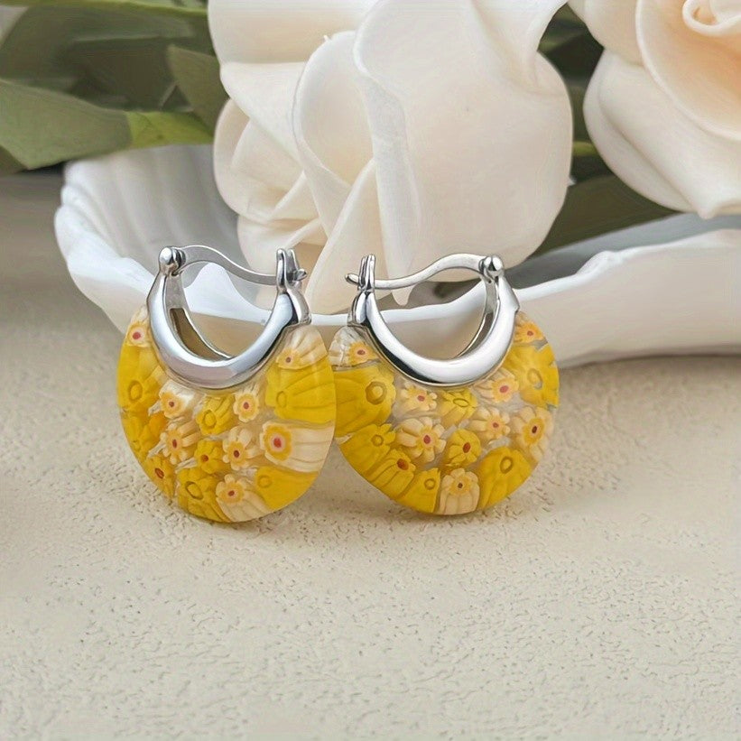 Colorful Millefiori Glass Hoop Earrings