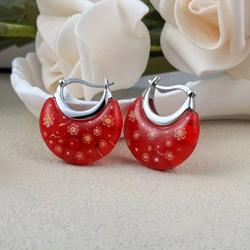 Colorful Millefiori Glass Hoop Earrings