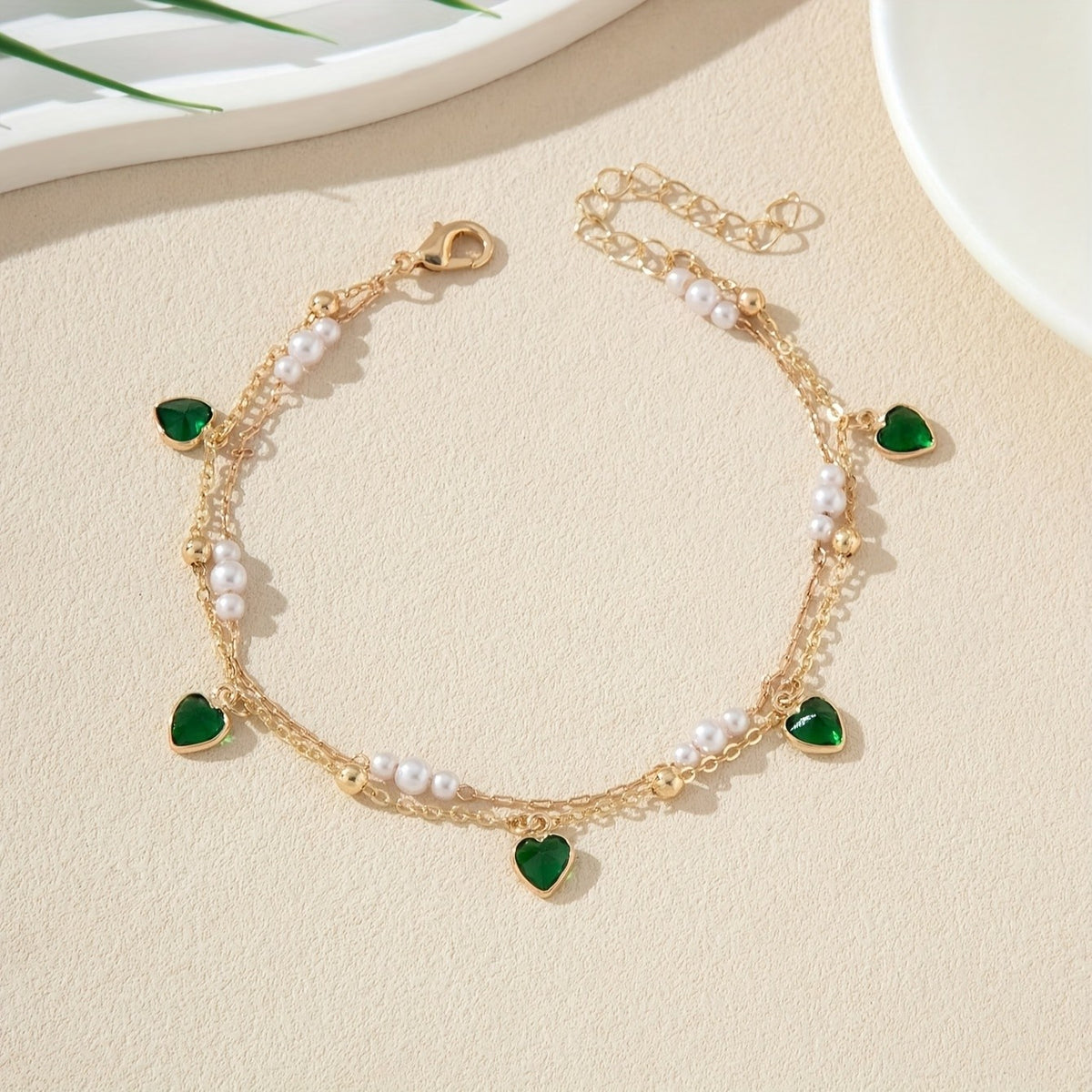 Heart Pearl Layered Anklet