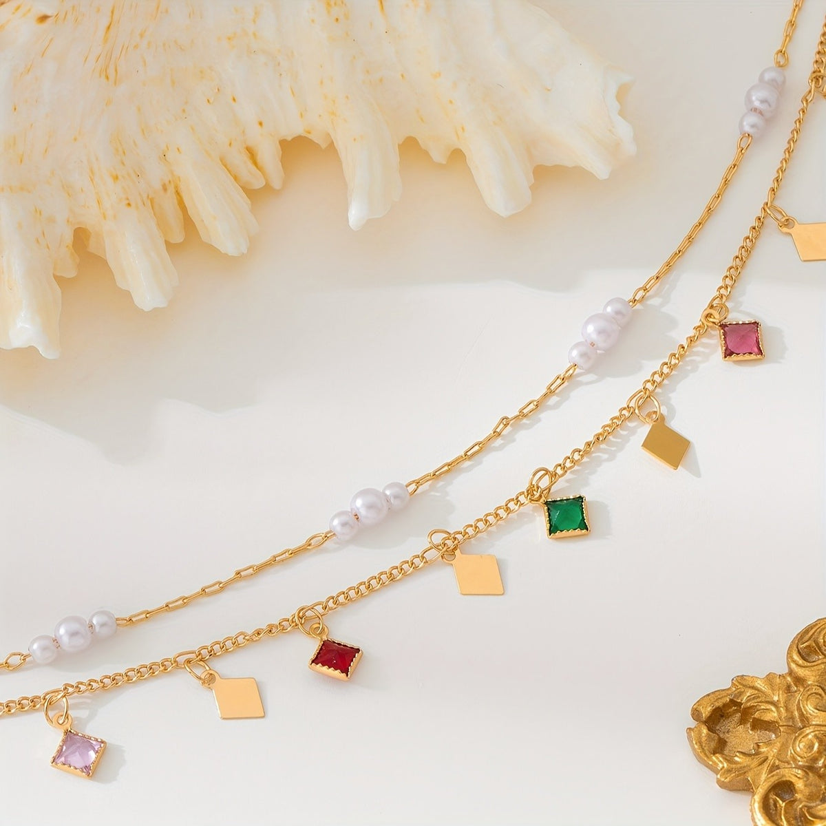 Heart Pearl Layered Anklet