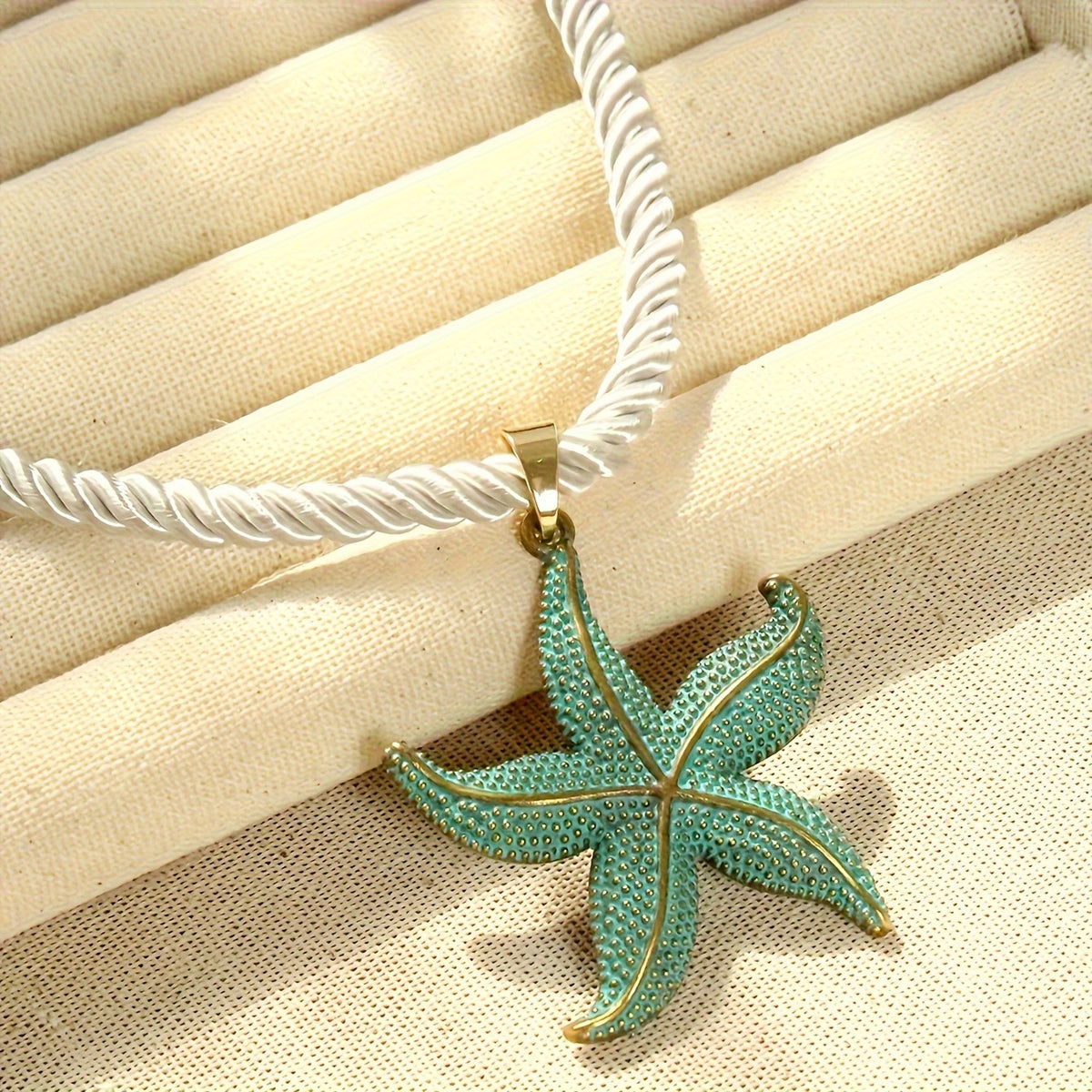 Textured Teal Starfish Rope Necklace