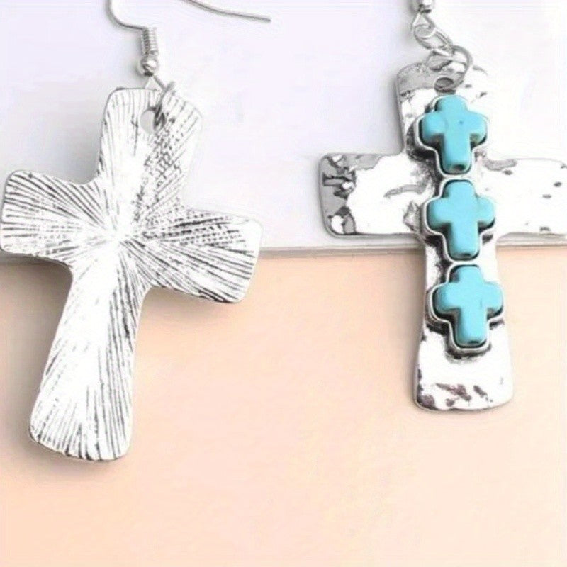 Turquoise Cross Drop Earrings