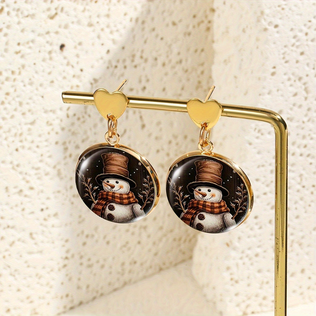 Snowman Glass Cabochon Drop Earrings