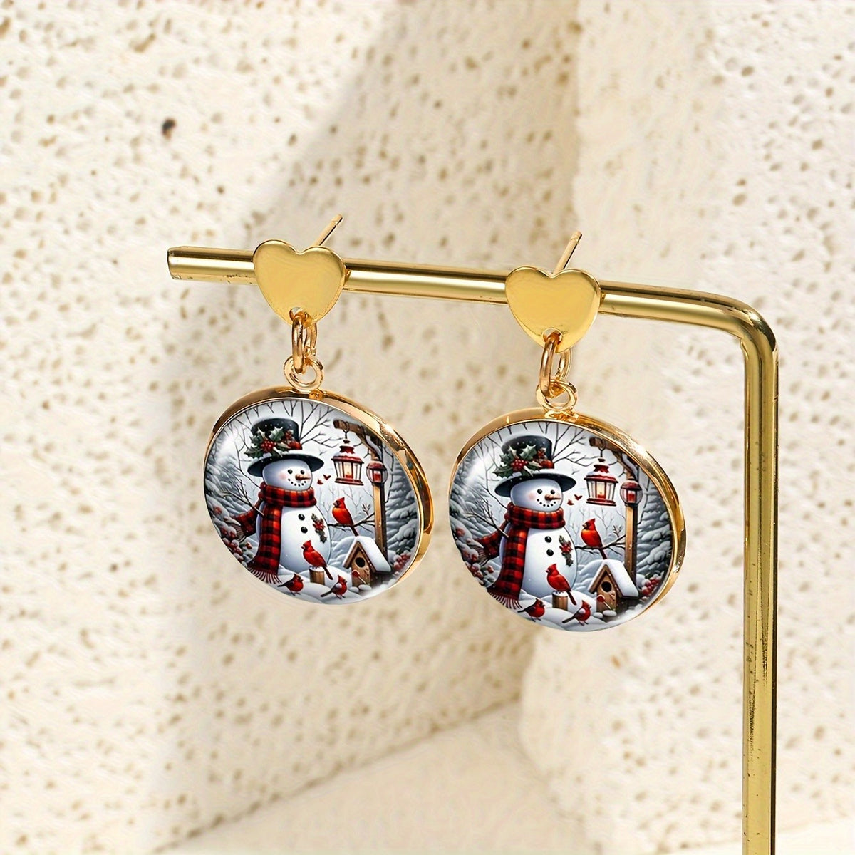 Snowman Glass Cabochon Drop Earrings