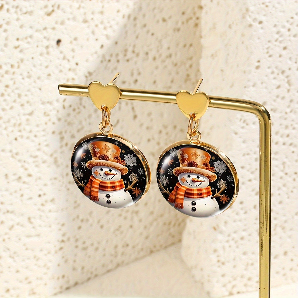 Snowman Glass Cabochon Drop Earrings