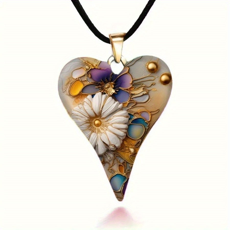 Multicolor Resin Floral Heart Necklace