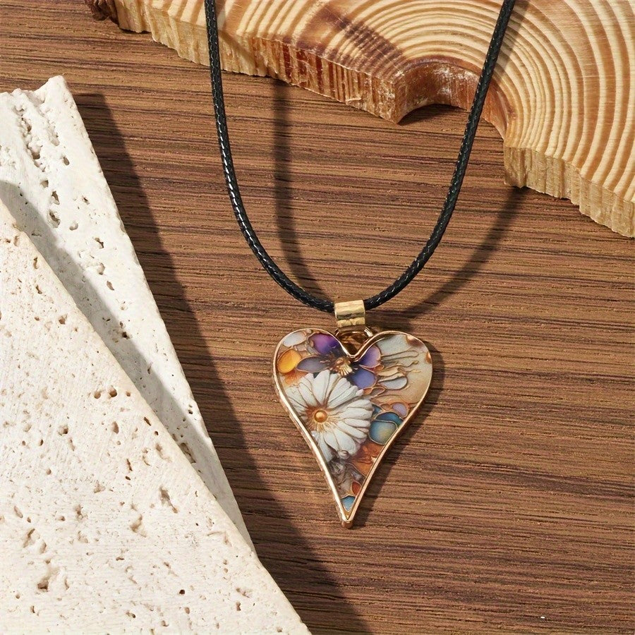 Multicolor Resin Floral Heart Necklace