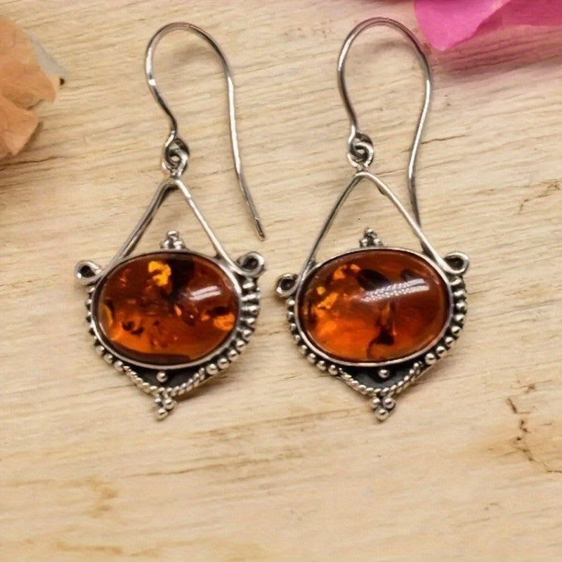 Amber Bezel Drop Earrings