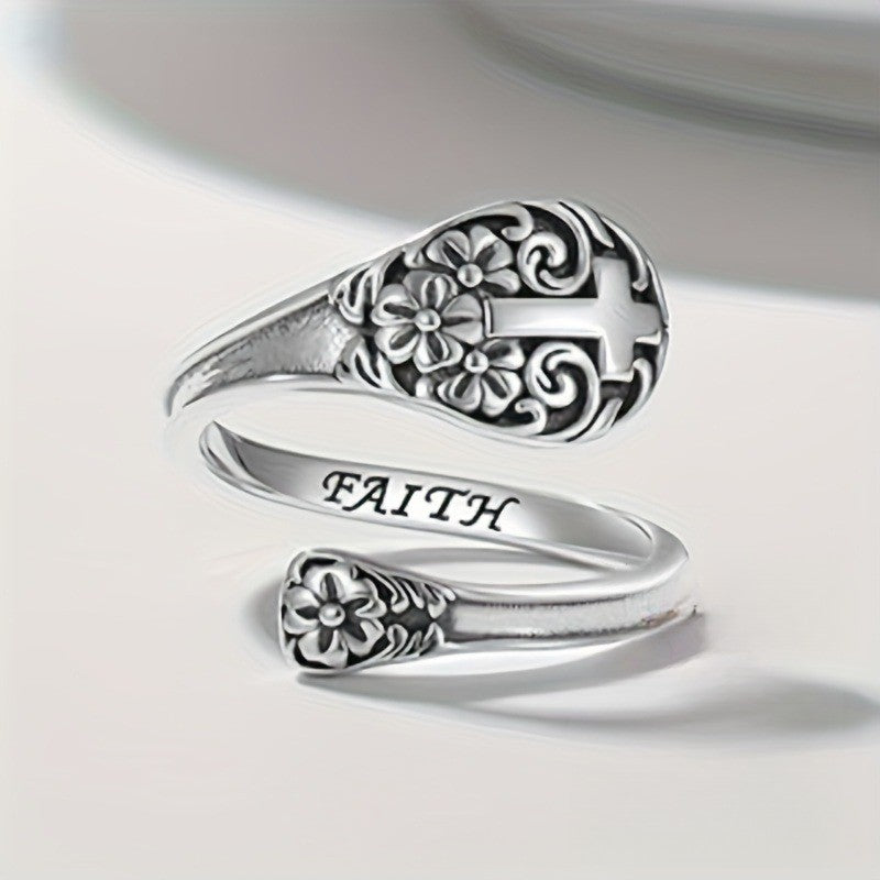 Floral Cross Adjustable Ring