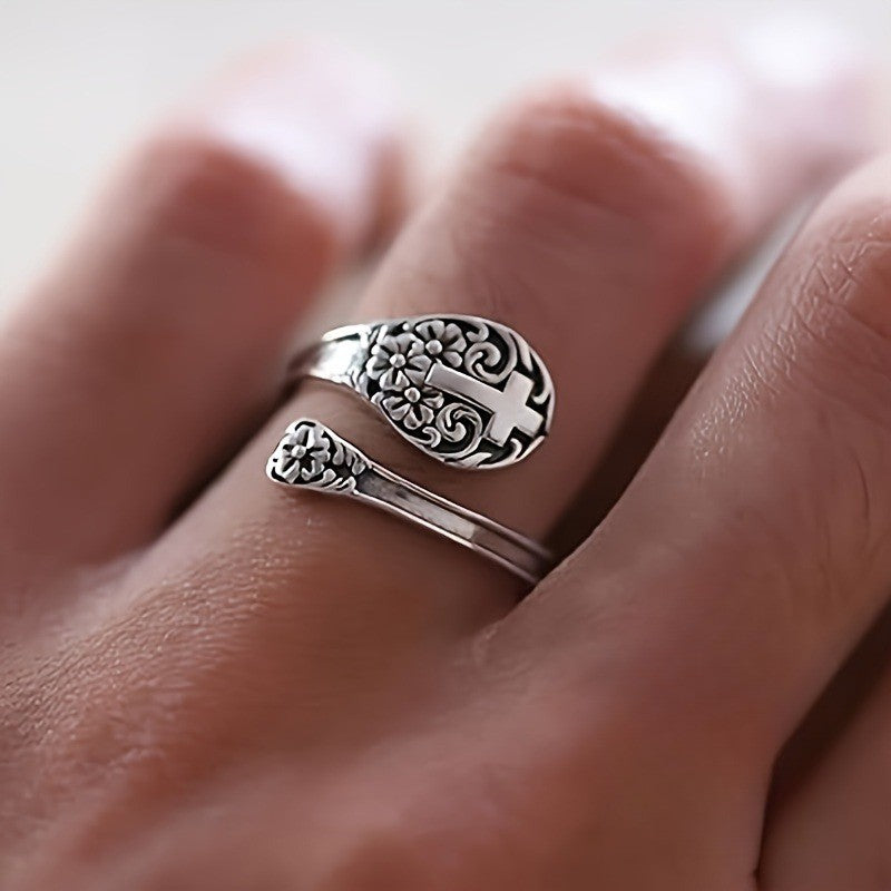 Floral Cross Adjustable Ring