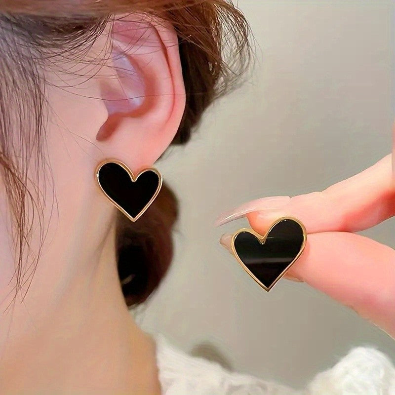 Black Heart Gold-Tone Stud Earrings