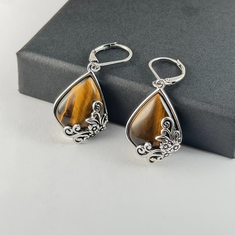 Floral Scroll Teardrop Stone Earrings