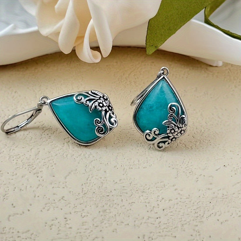 Floral Scroll Teardrop Stone Earrings