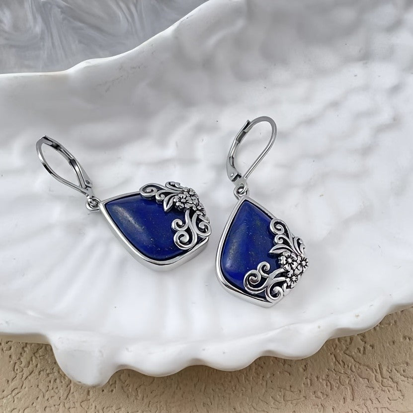 Floral Scroll Teardrop Stone Earrings