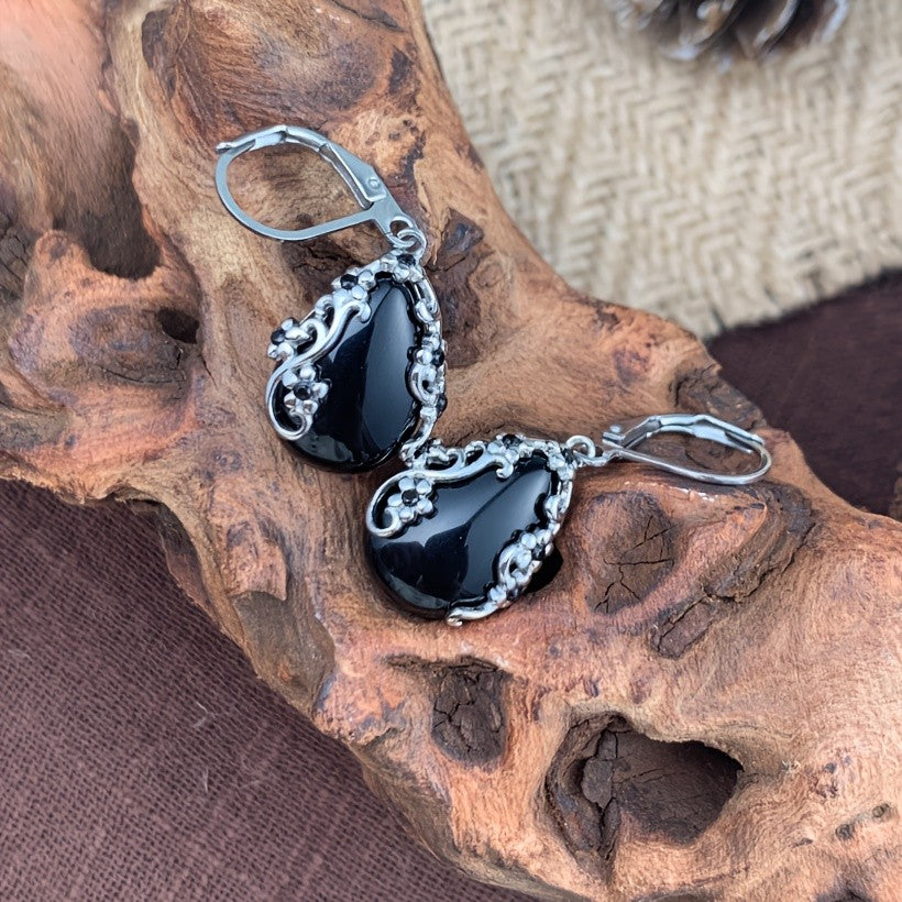 Filigree Teardrop Stone Earrings