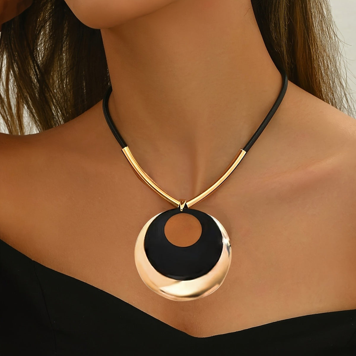 Crescent Disc Collar Necklace