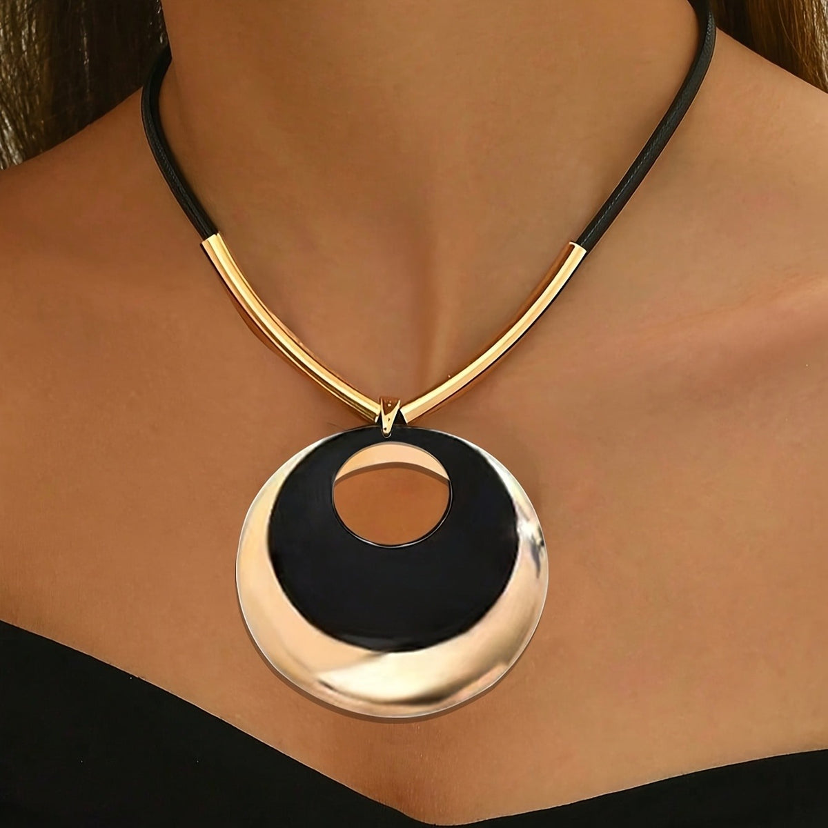 Crescent Disc Collar Necklace