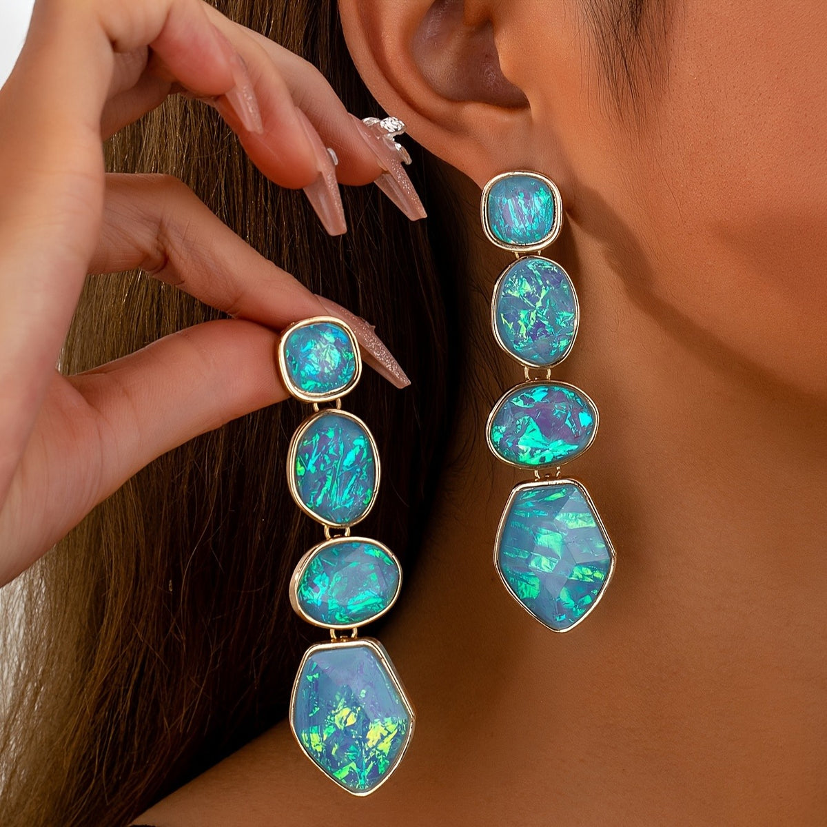 Tiered Iridescent Stone Drop Earrings