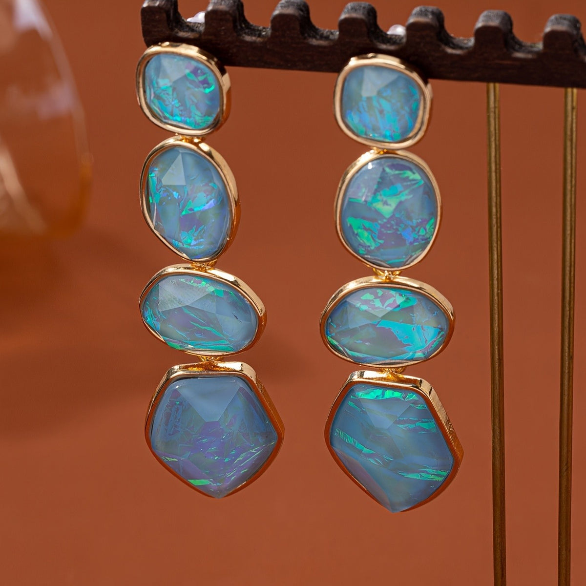 Tiered Iridescent Stone Drop Earrings