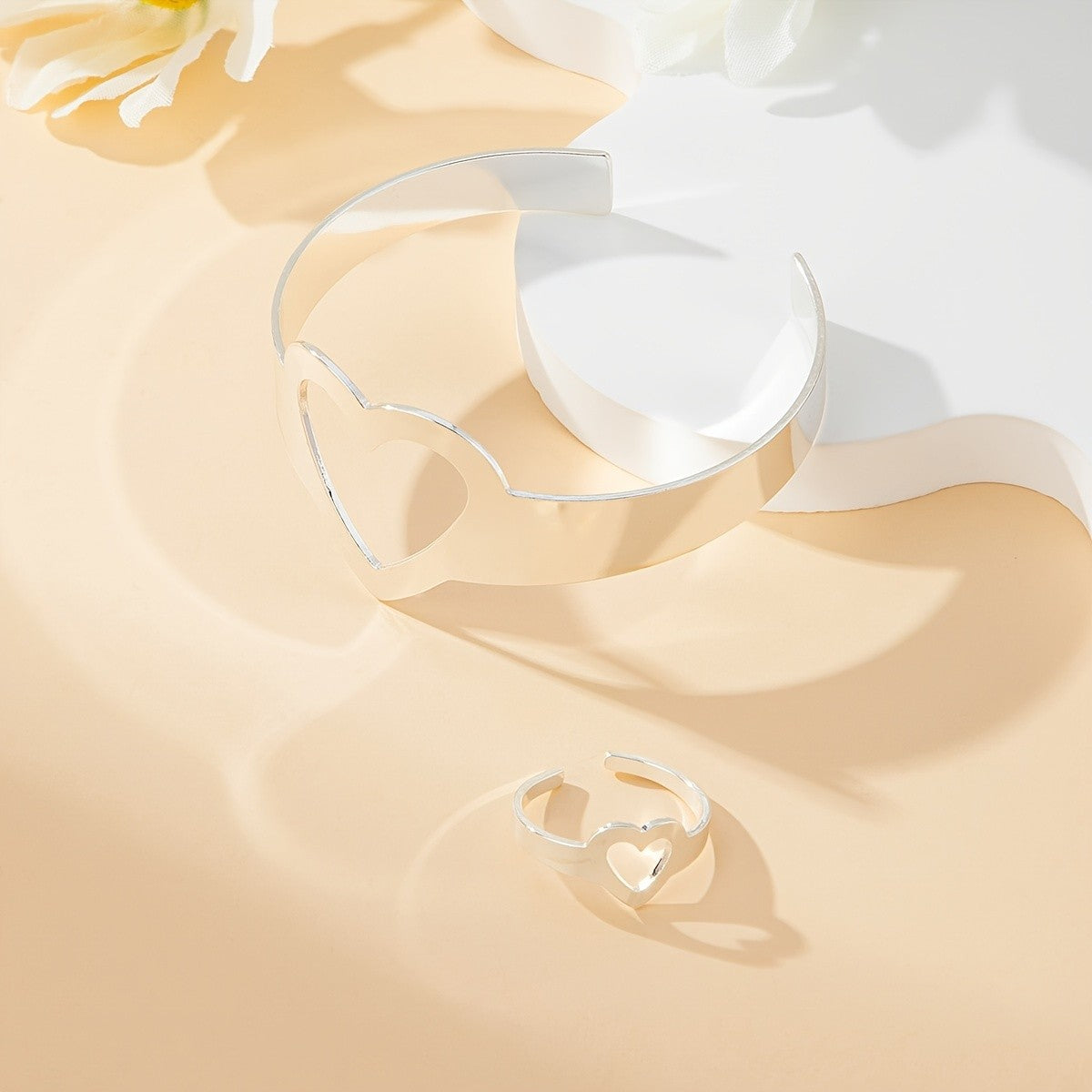 Open Heart Cuff Bracelet & Ring Set