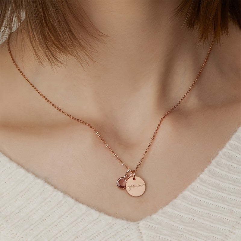 Personalized Birthstone Disc Necklace