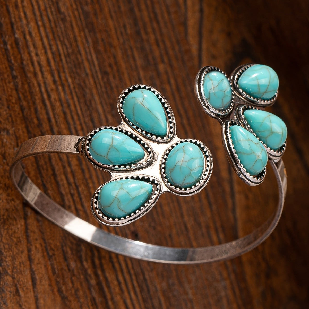 Turquoise Flower Cluster Cuff Bracelet