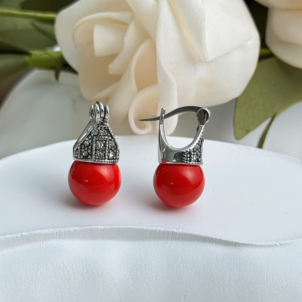 Rhinestone Cap Bead Drop Earrings