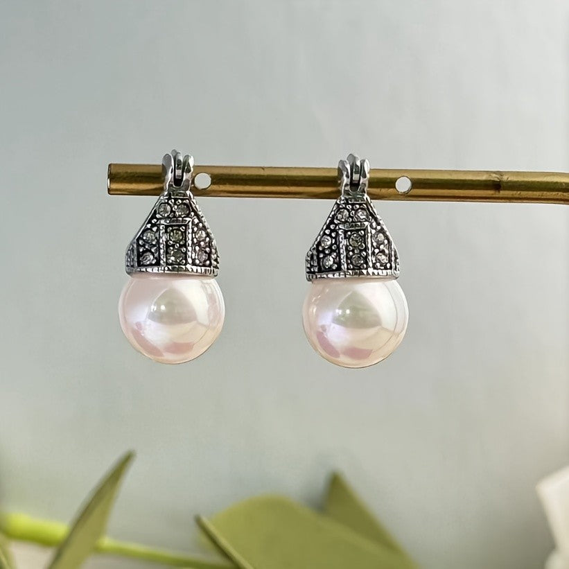 Rhinestone Cap Bead Drop Earrings
