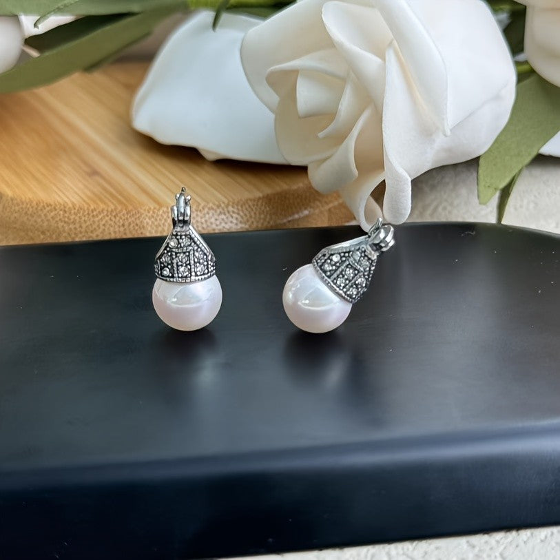 Rhinestone Cap Bead Drop Earrings