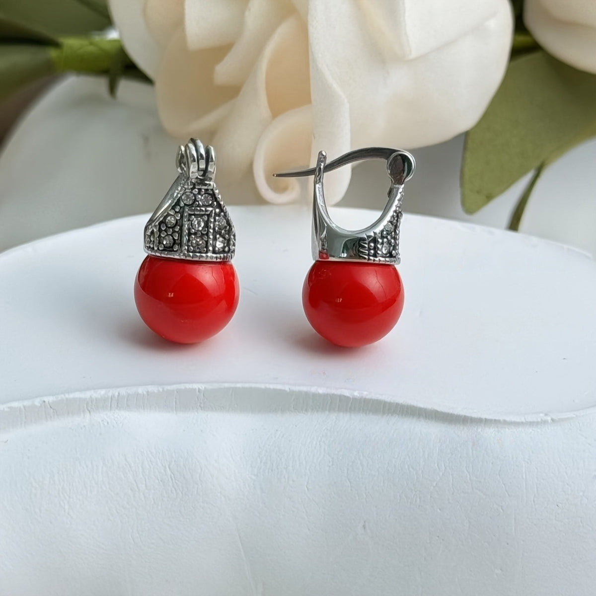 Rhinestone Cap Bead Drop Earrings