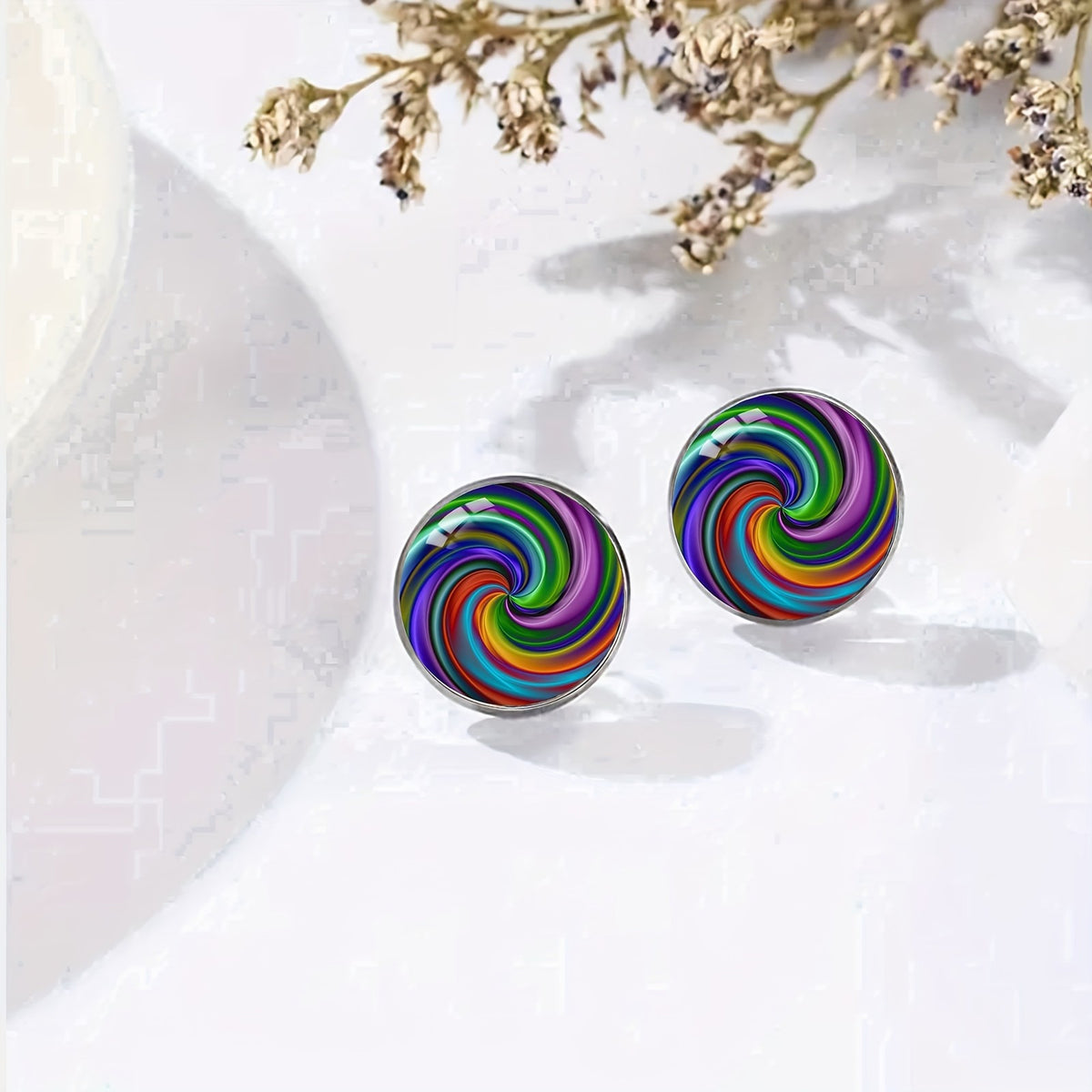 Colorful Swirl Glass Stud Earrings