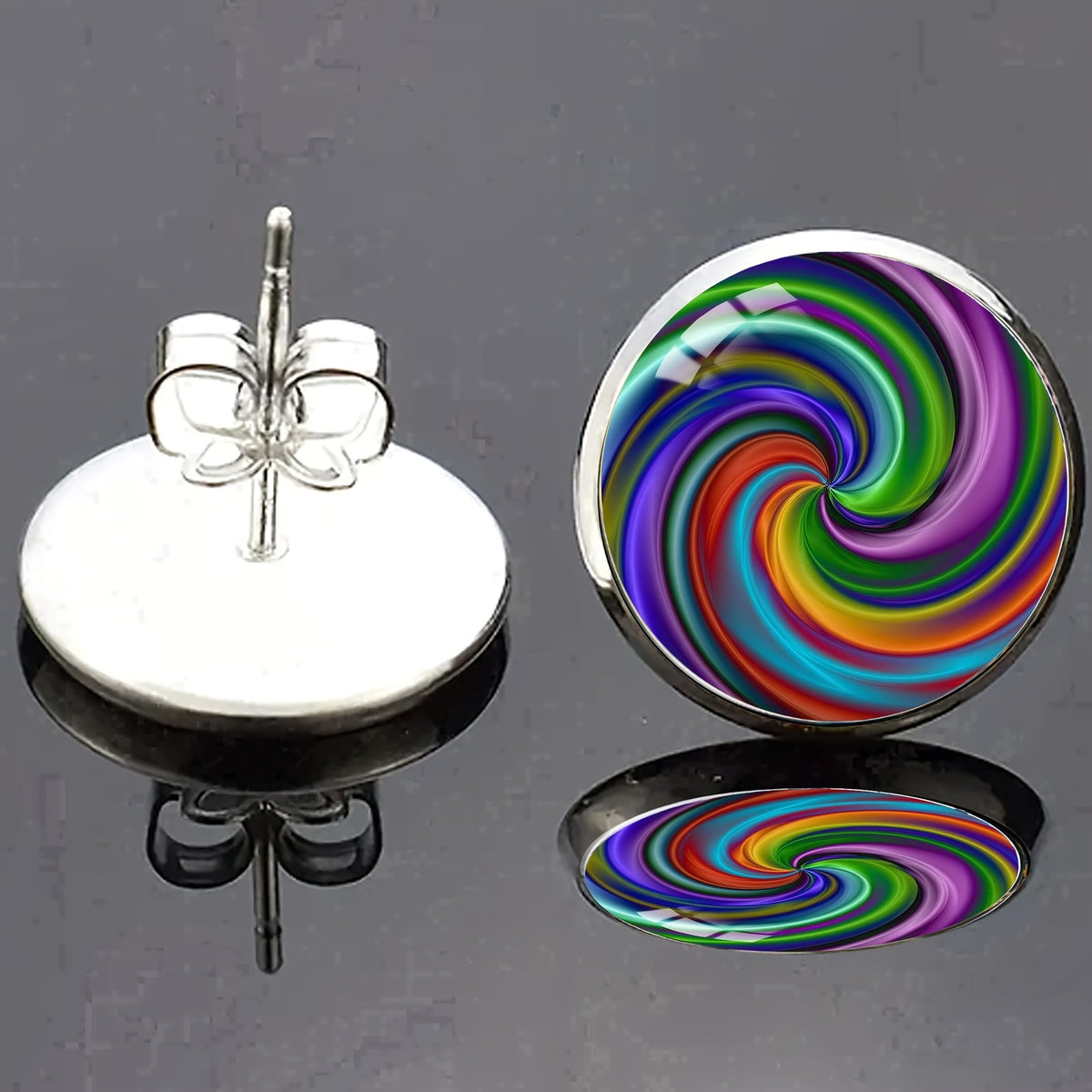 Colorful Swirl Glass Stud Earrings