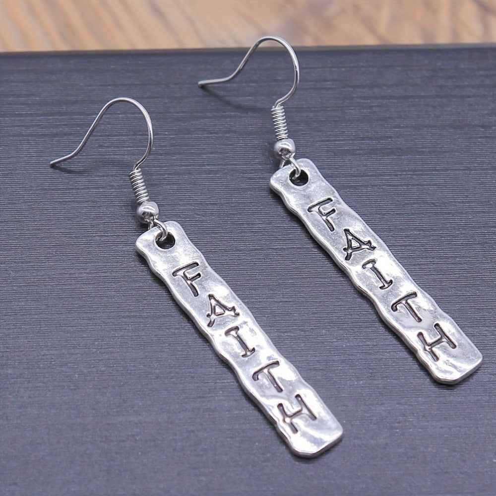 Textured Faith Bar Drop Earrings