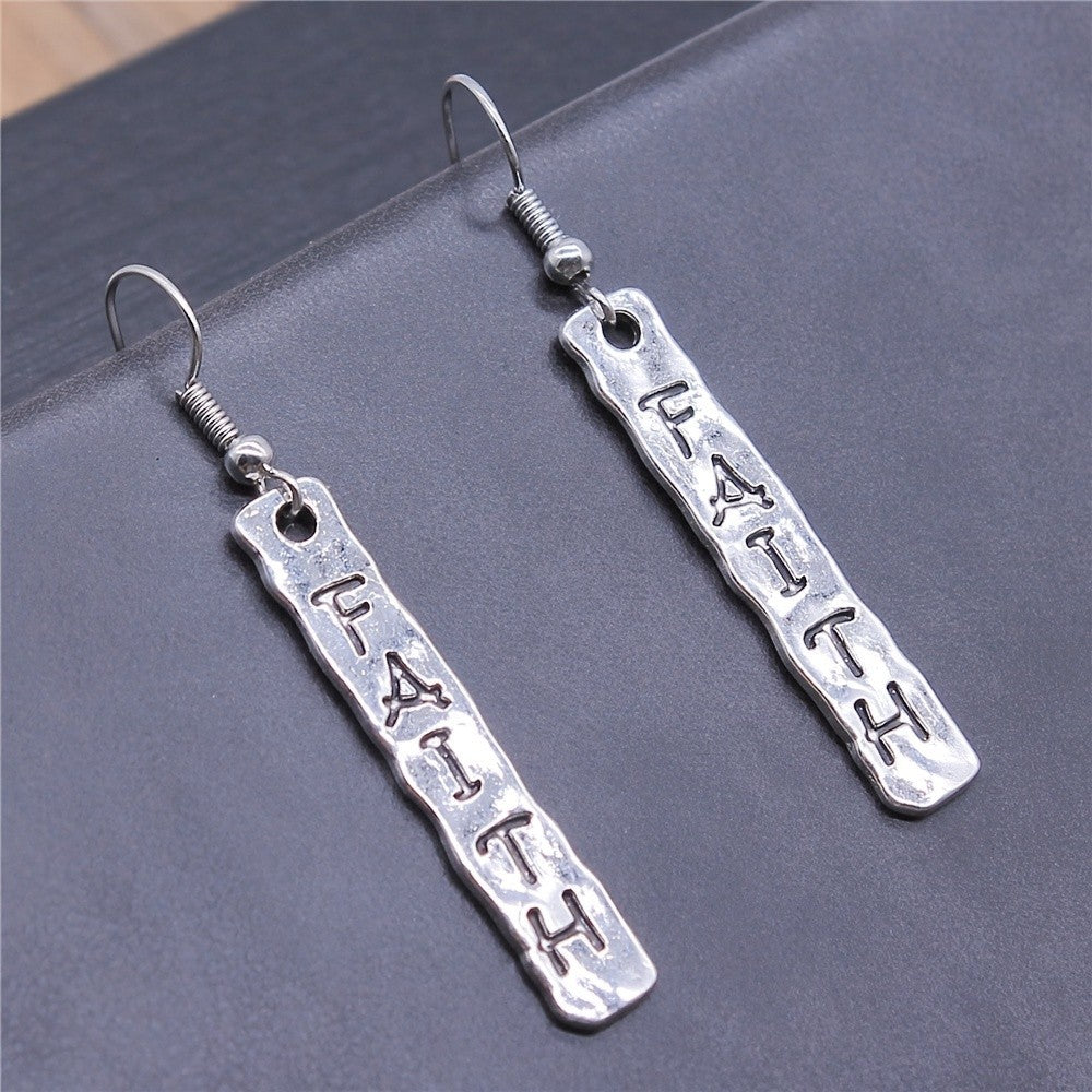 Textured Faith Bar Drop Earrings