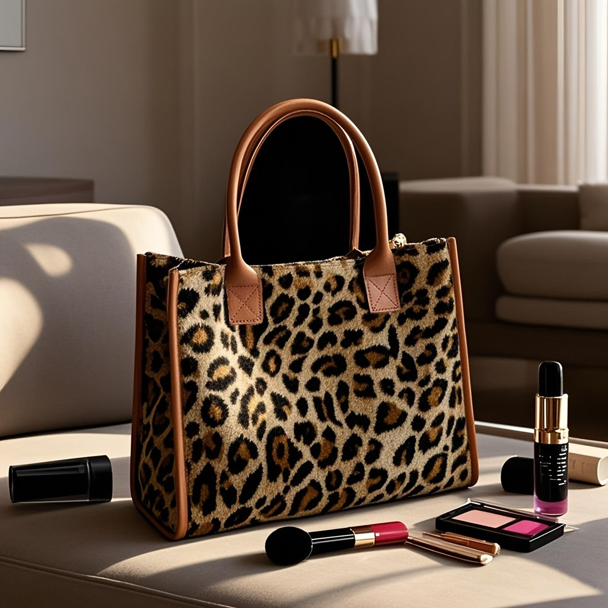 Leopard Print Velvet Tote Bag
