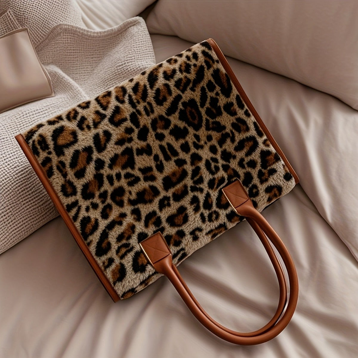 Leopard Print Velvet Tote Bag
