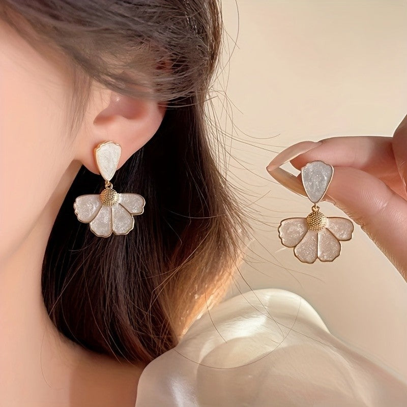 Enamel Petal Fan Drop Earrings