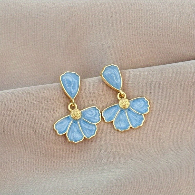 Enamel Petal Fan Drop Earrings