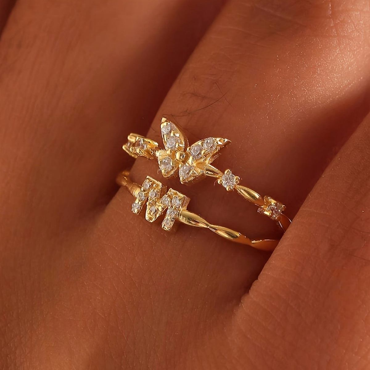 Crystal Butterfly Initial Ring
