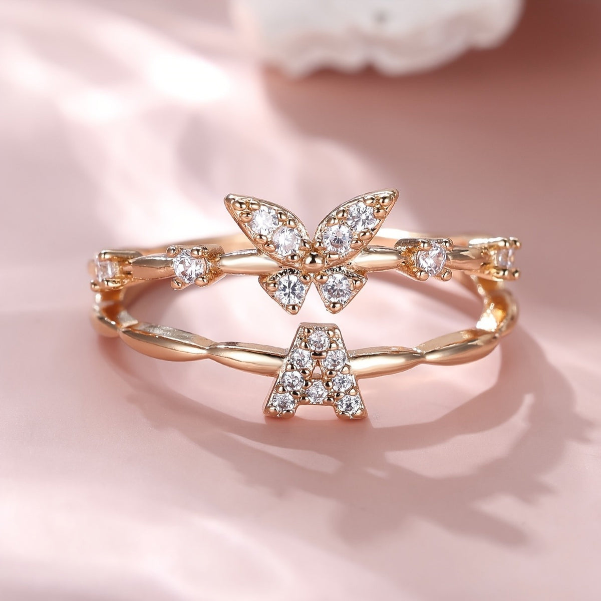 Crystal Butterfly Initial Ring