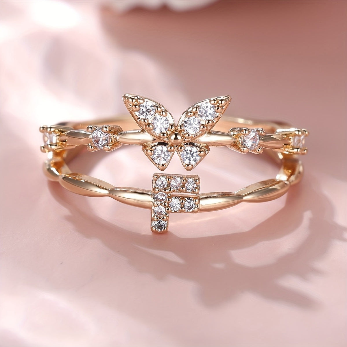 Crystal Butterfly Initial Ring