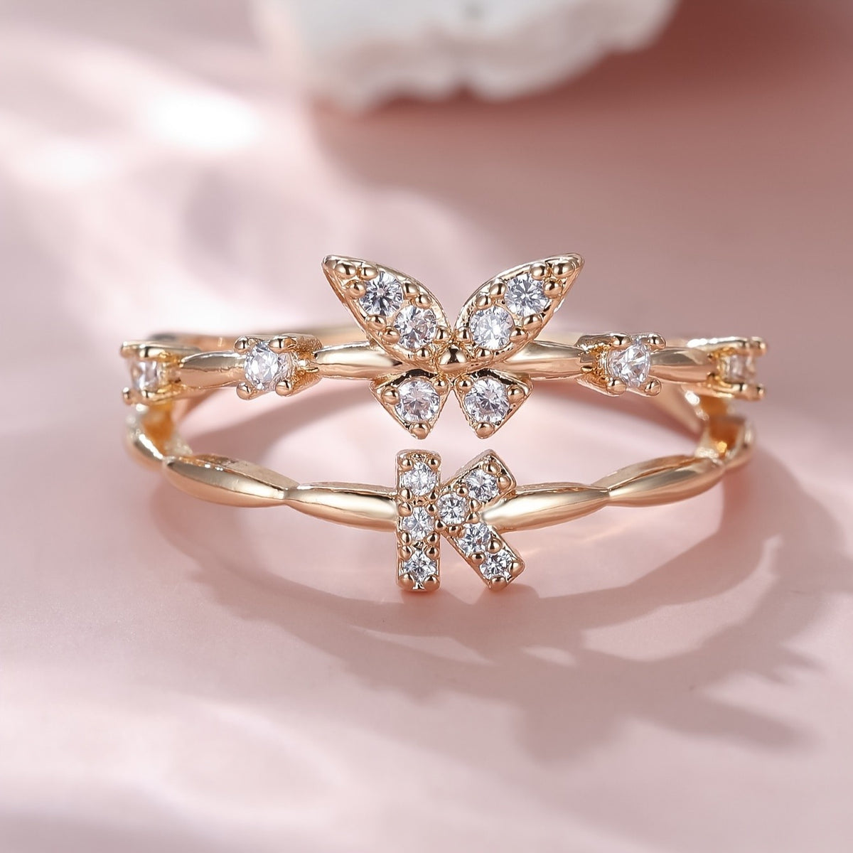Crystal Butterfly Initial Ring