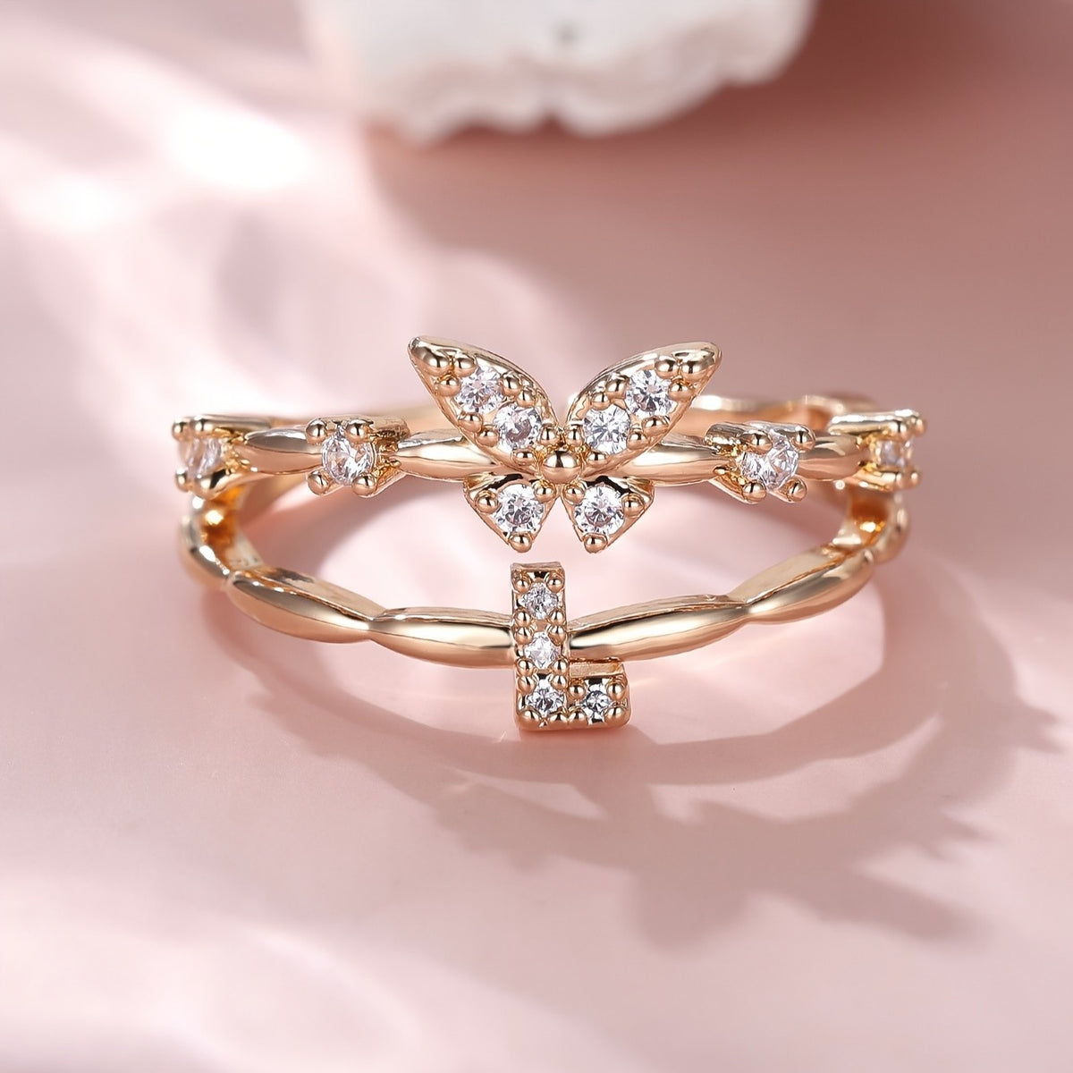 Crystal Butterfly Initial Ring