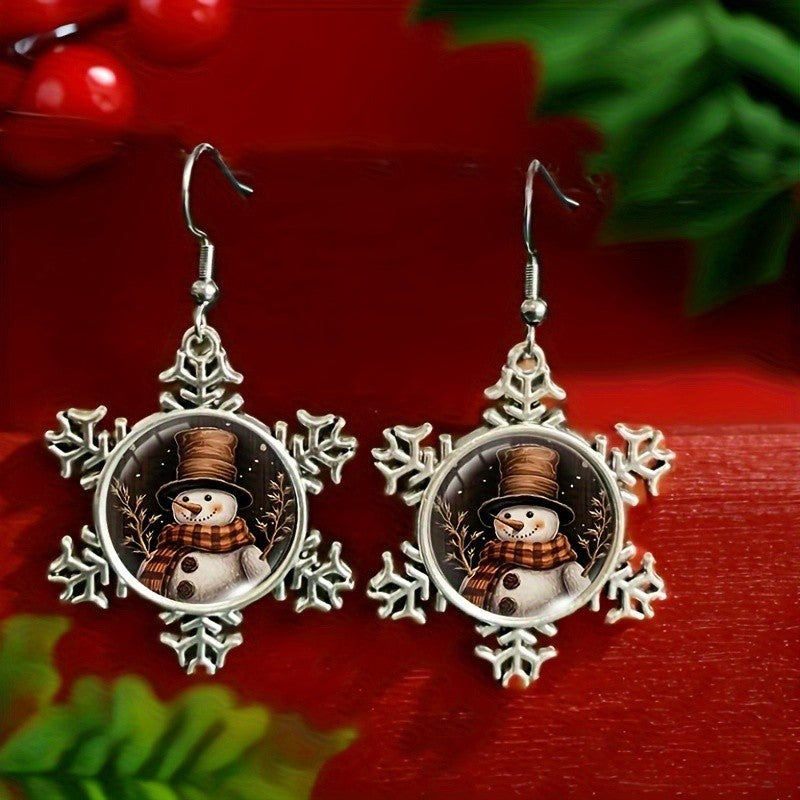 Snowman Snowflake Drop Earrings