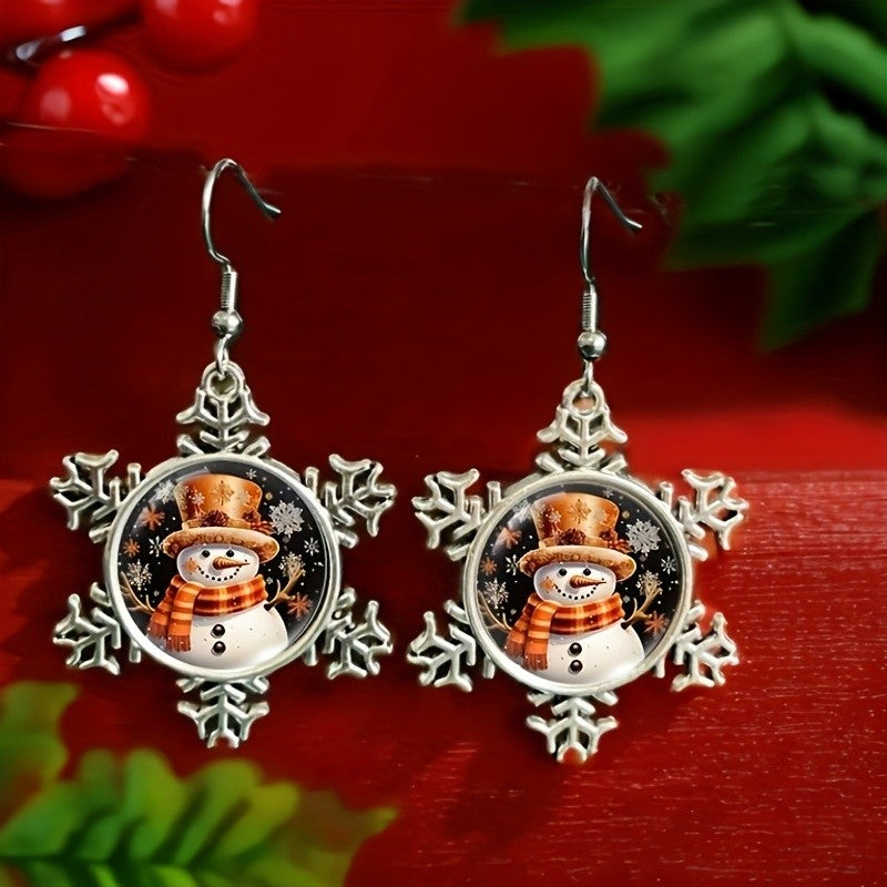 Snowman Snowflake Drop Earrings