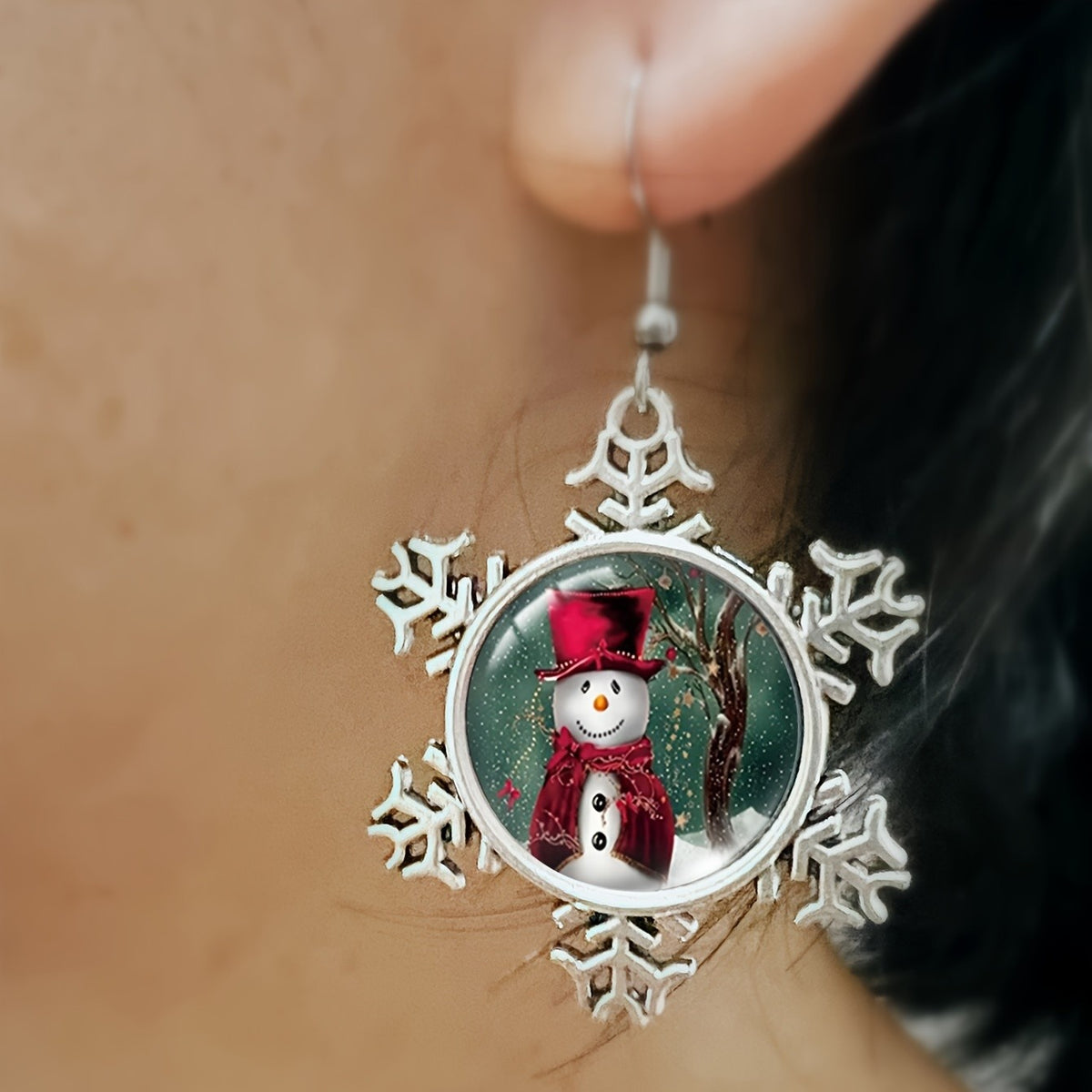 Snowman Snowflake Drop Earrings