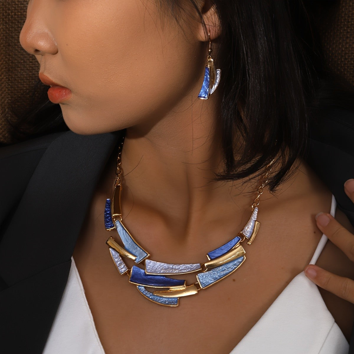 Blue Shell Mosaic Necklace & Earring Set