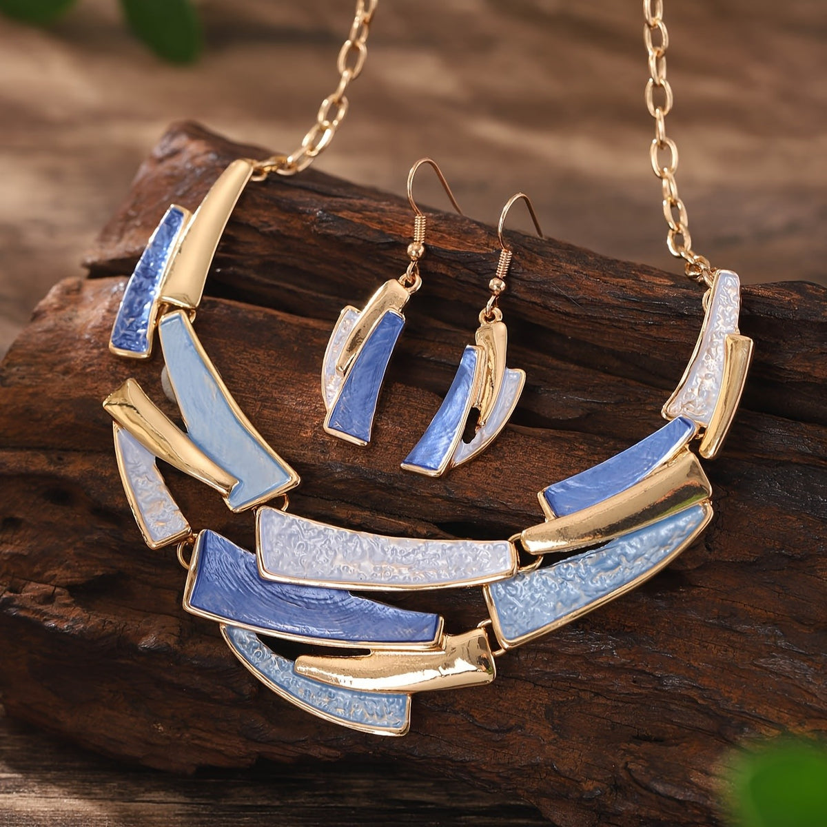 Blue Shell Mosaic Necklace & Earring Set